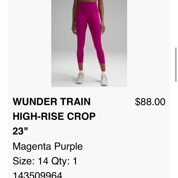 Lululemon Athletica Wunder Train High-Rise Crop Leggings in Magenta Purple - Picture 6 of 6